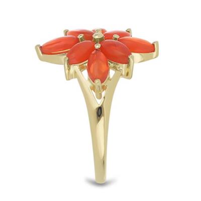 BUY 925 SILVER NATURAL ORANGE ETHIOPIAN OPAL GEMSTONE FLORAL RING 